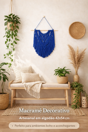 Macramê Painel Azul Royal - 49cm x 76cm